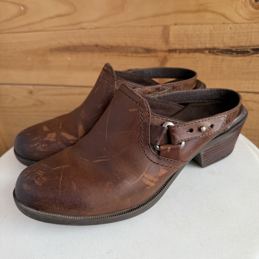 Teva Foxy Slingback Clog Heels 8.5 Western Boho Leather Block Heel Comfort Shoes
